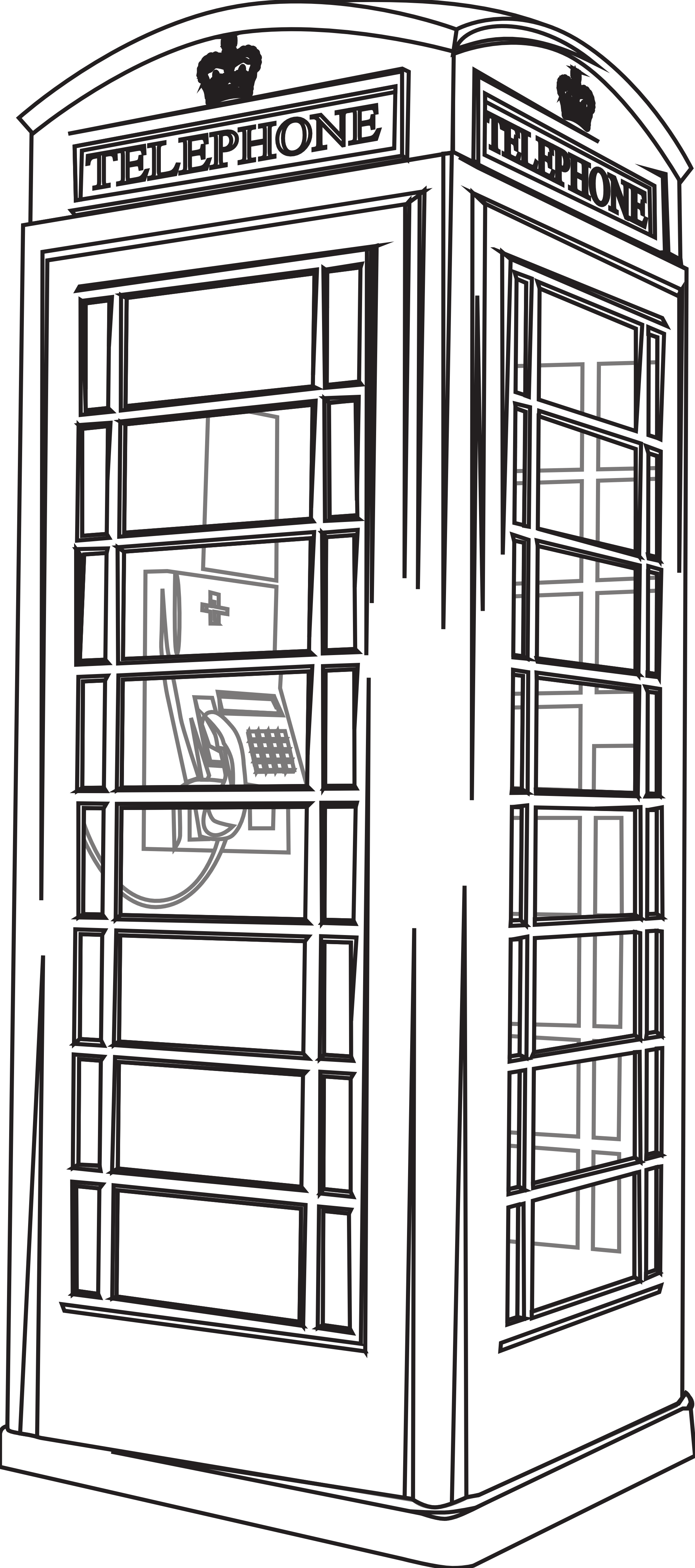 Black And White London Phone Booth - Drawing Of Telephone Box Clipart (1979x4464), Png Download