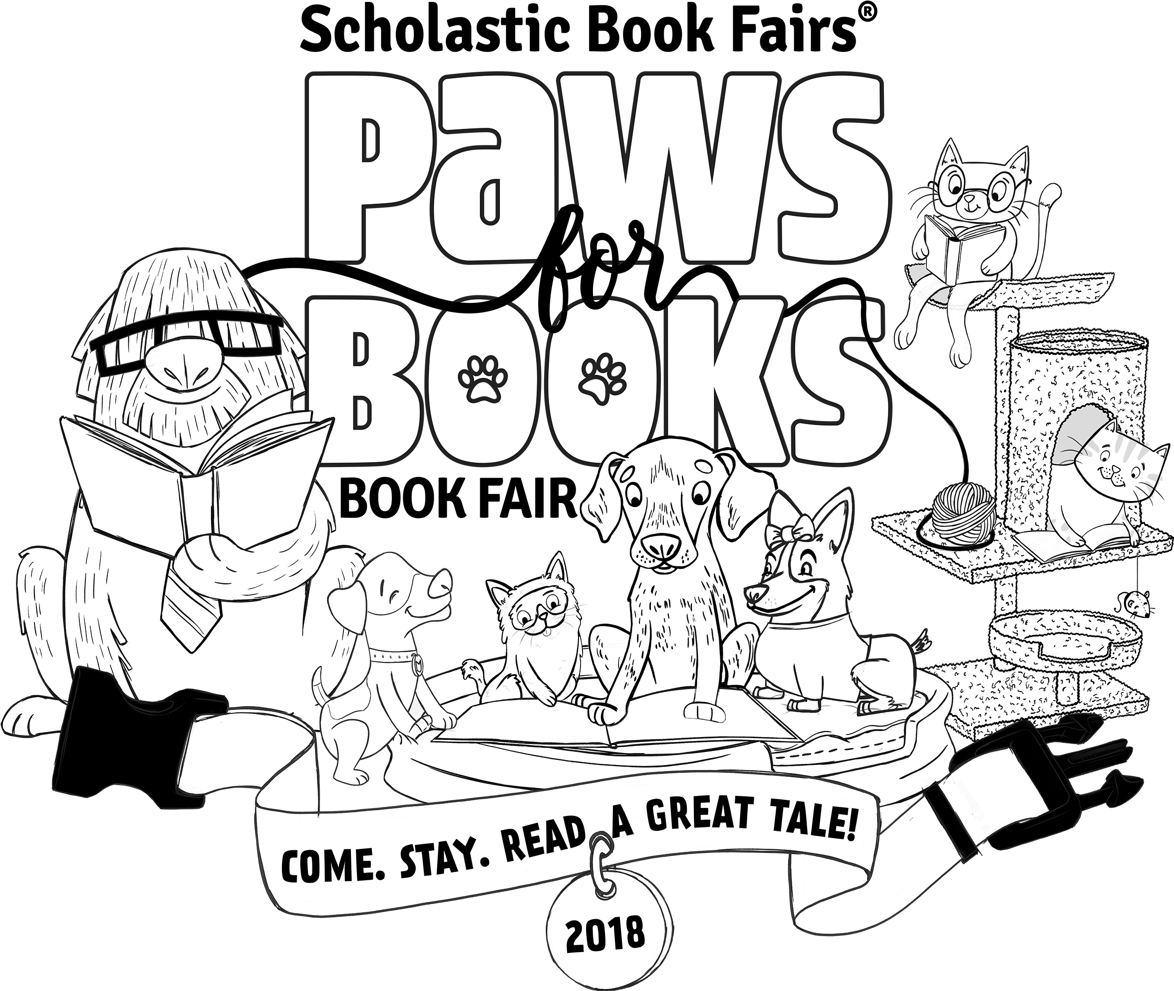Paws For Books Book Fair Clip Art - Coloring Book - Png Download (2421x2370), Png Download