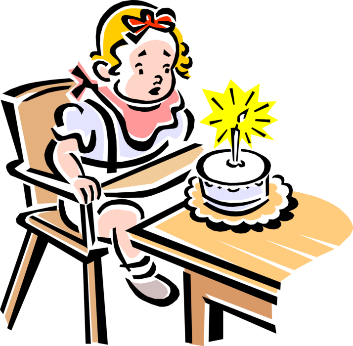 Vector Illustration Of 1950's Vintage Style Child's - Clipart Baby's First Birthday - Png Download (714x700), Png Download