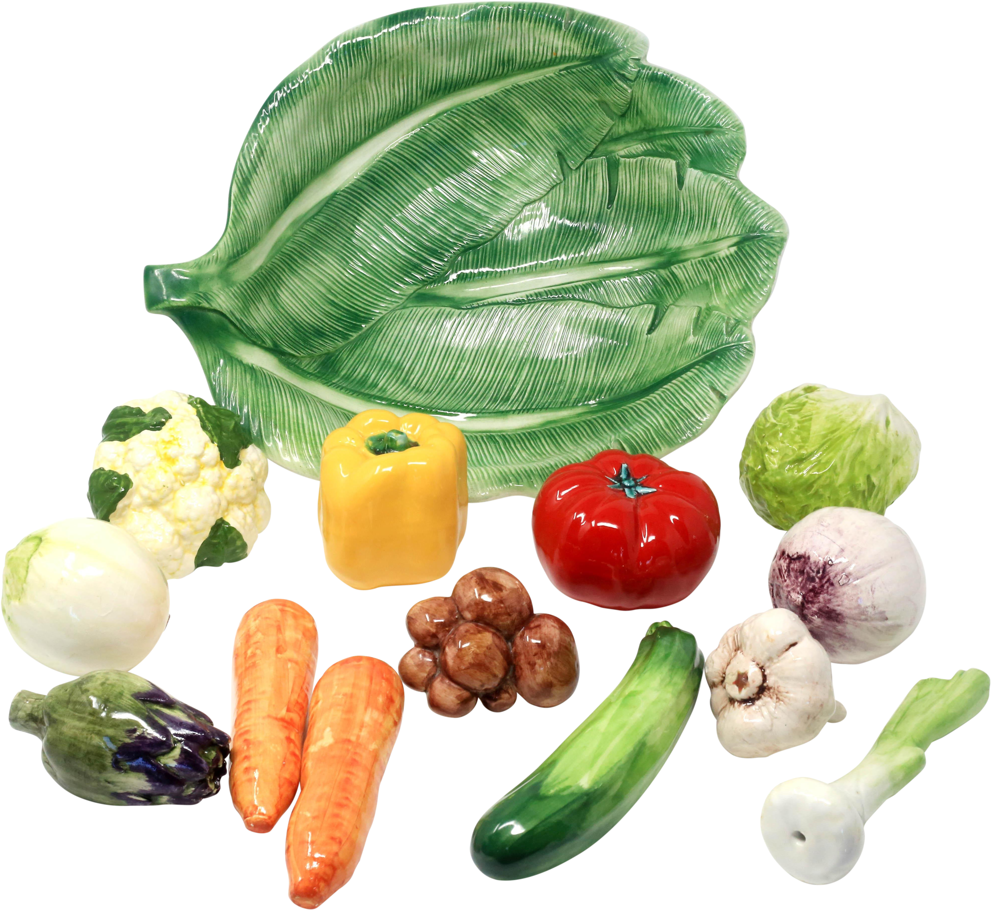 Large Vintage Italian Ceramic Banana Leaf Bowl With - Ceramic Vegetable Clipart (4410x4048), Png Download