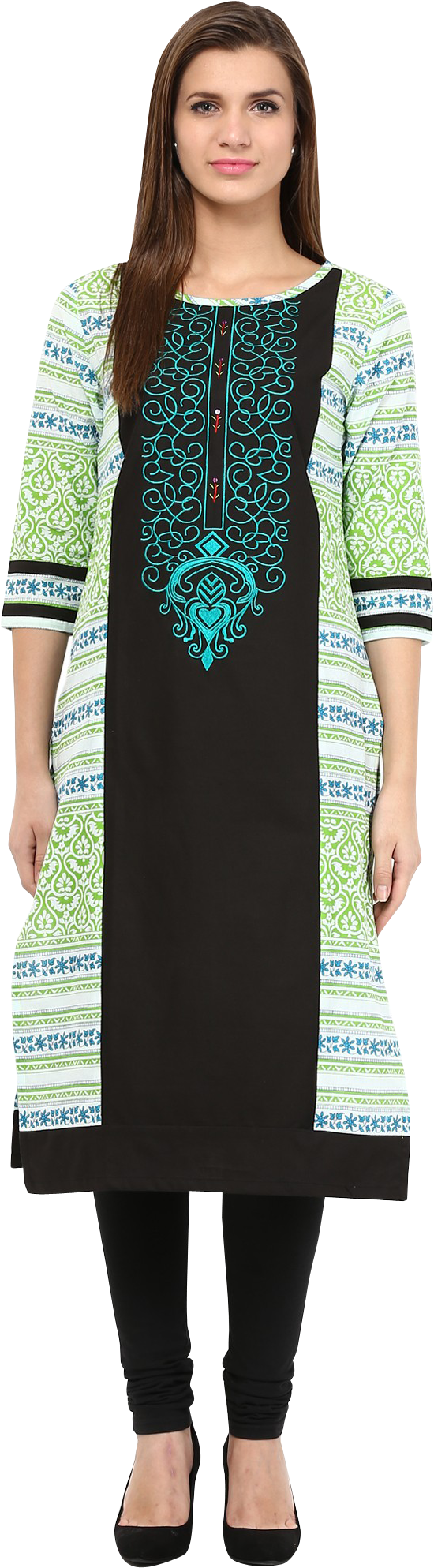 Feather Satin Embroidered Yoke Black Kurti - Formal Wear Clipart (550x1987), Png Download