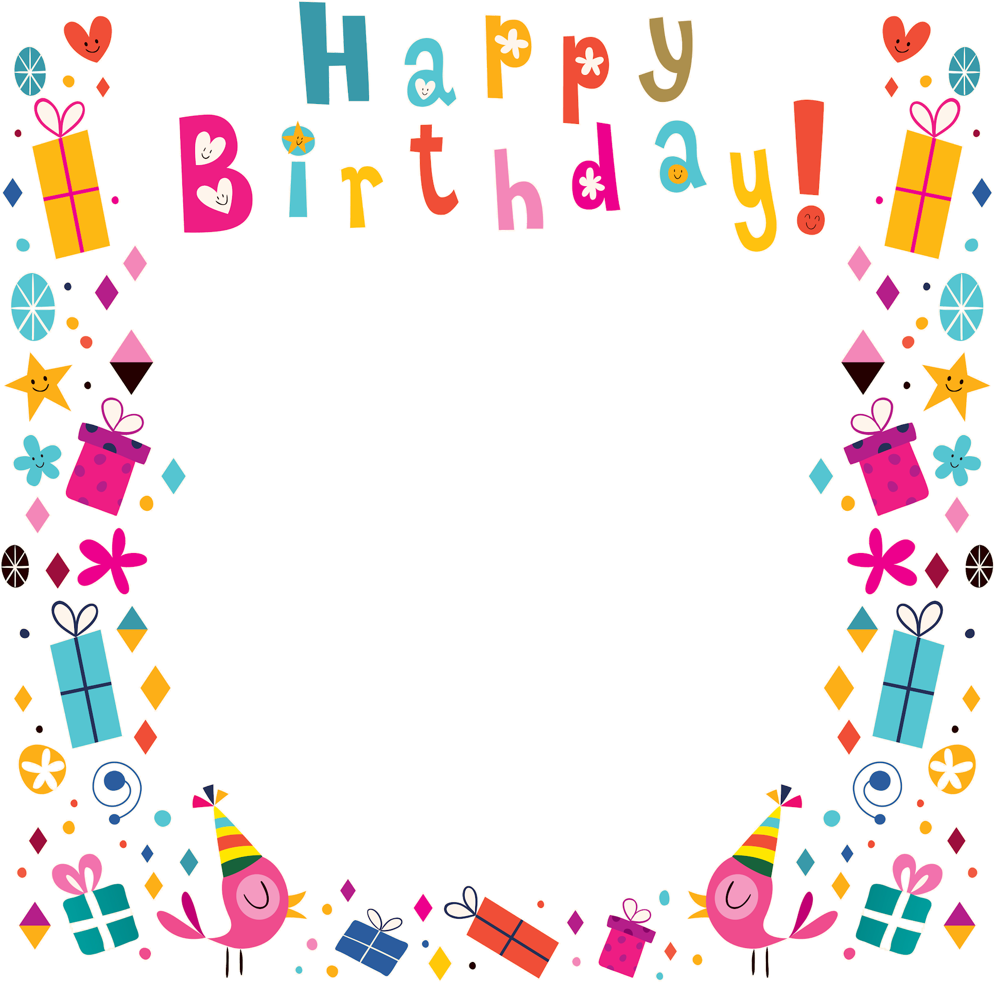 Happy Birthday Posters, Happy Birthday Cards, Background - Birthday Border Clip...