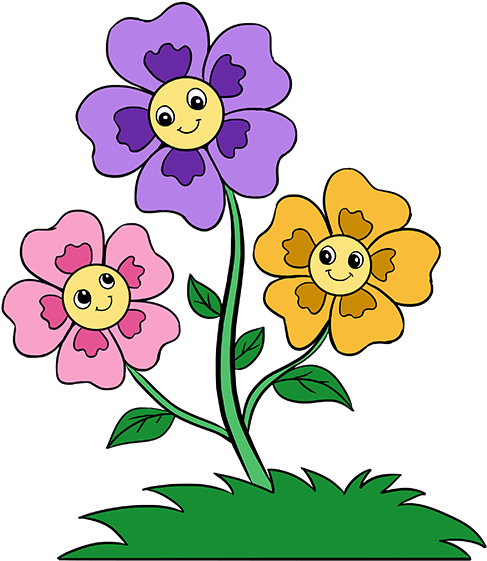 How To Draw Cartoon Flowers Easy Step By Step Drawing - Flowers Cartoon Png Transparent Clipart (678x600), Png Download