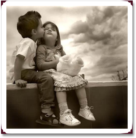 6)only The Open Heart Receives - Kids Kissing Lovely Clipart (574x580), Png Download