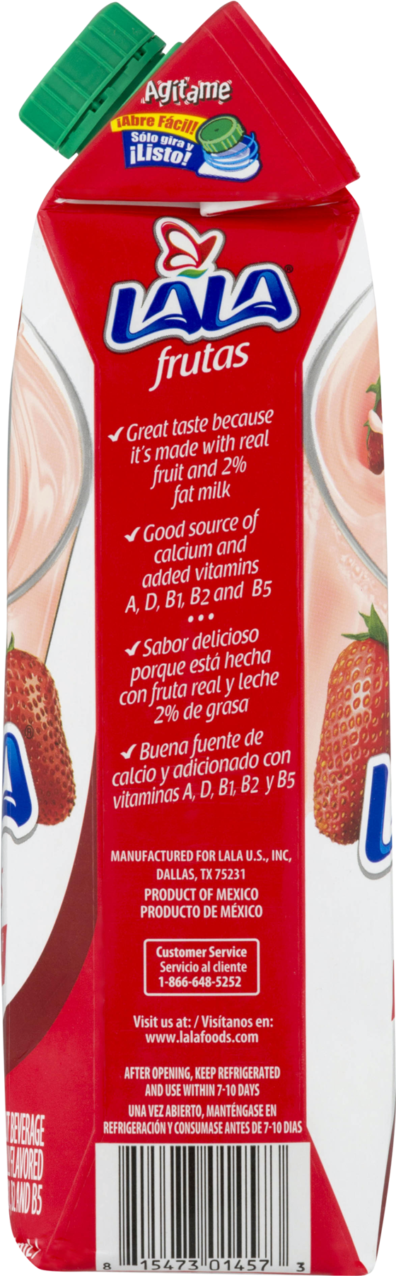 Lala Frutas Strawberry Fruit Drink, 2% Dairy Milk, - Strawberry Clipart (560x1801), Png Download