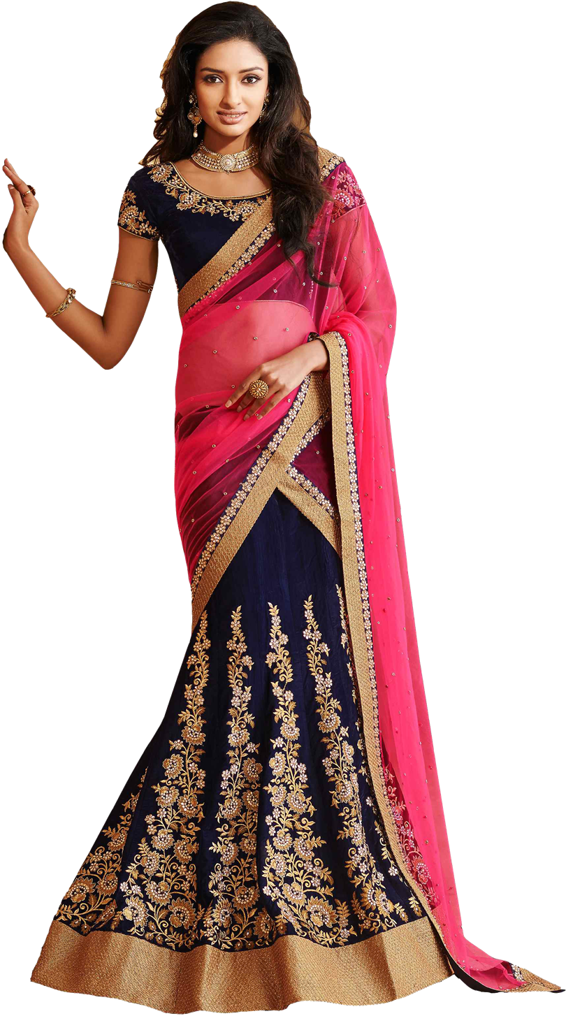 Pink Blue Gold Lehenga Clipart (1600x1873), Png Download