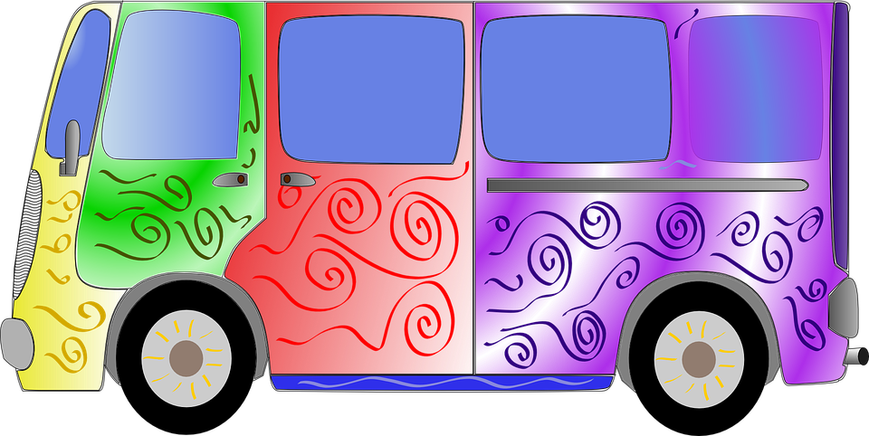 Hippie Clipart 60's - Colorful Bus Clip Art - Png Download (960x482), Png Download