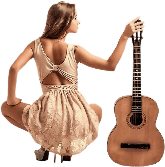Woman With Guitar - Acoustic Guitar Clipart (579x600), Png Download
