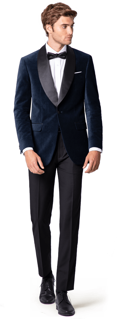 Blue & Black Round Lapel Velvet Tuxedo - Men 3 Piece Suit Black Clipart (400x1089), Png Download