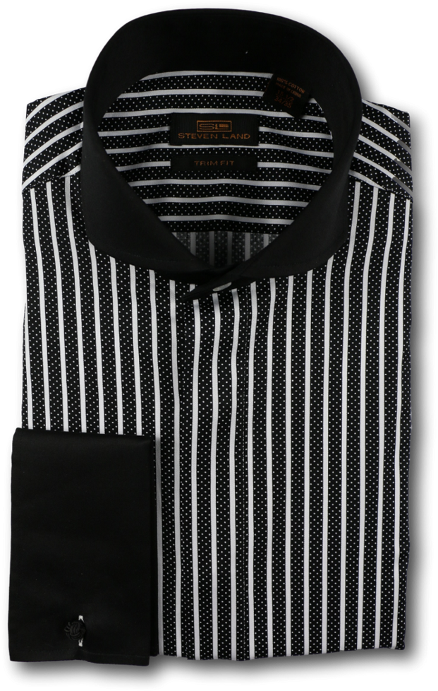 Steven Land Mens Black White Stripe Design Black Collar Clipart (621x978), Png Download