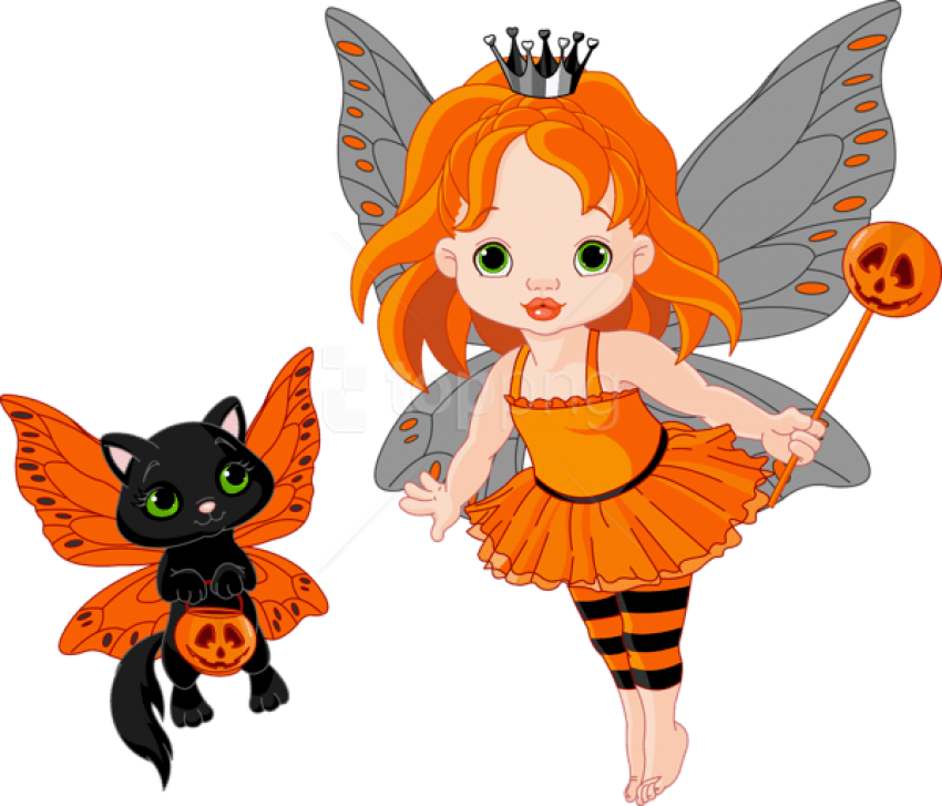 Free Png Download Transparent Halloween Fairy And Cat - Halloween Fairy Clipart (850x727), Png Download