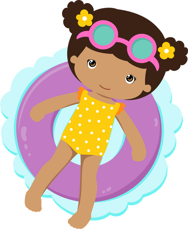 Girl Clipart Pool - Menina Na Boia Pool Party - Png Download (650x793), Png Download