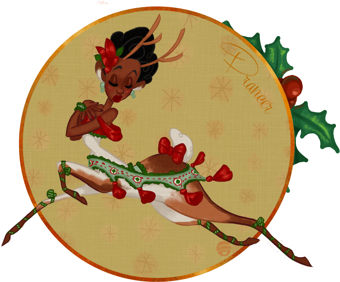• Christmas Reindeer Santa Festive Vintage Holidays - Cartoon Clipart (1280x1072), Png Download