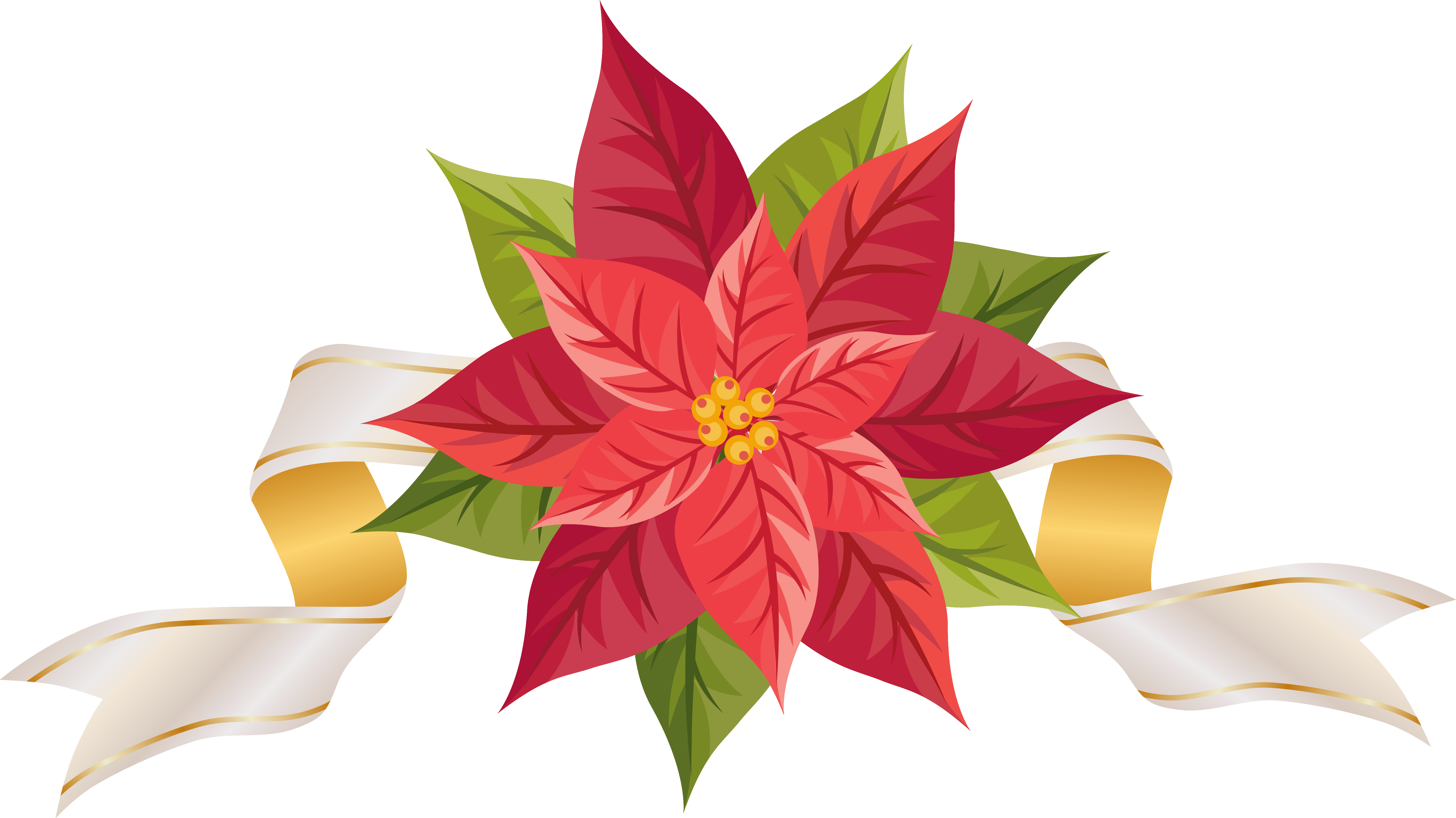 Poinsettia With Ribbon Png Clipart Image - Clip Art Transparent Poinsettia (6025x3385), Png Download