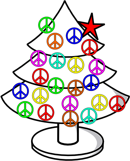 Tree Xmas Christmas Peace Symbol Sign Line Art 555px - Peace Symbols Clipart (555x555), Png Download
