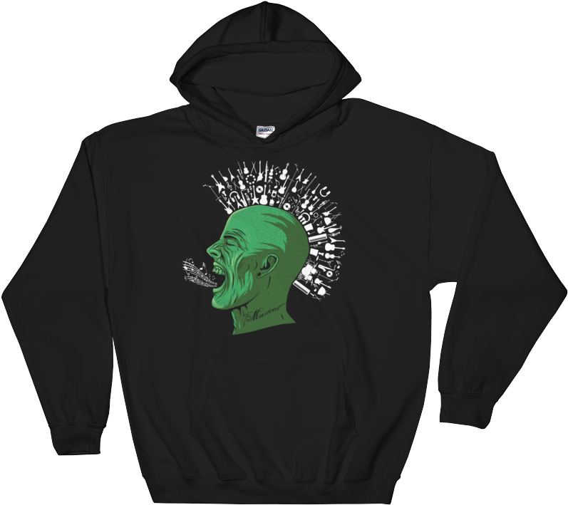 Green Mohawk Hooded Sweatshirt - Motorcycle Hoodie Clipart (1000x1000), Png Download