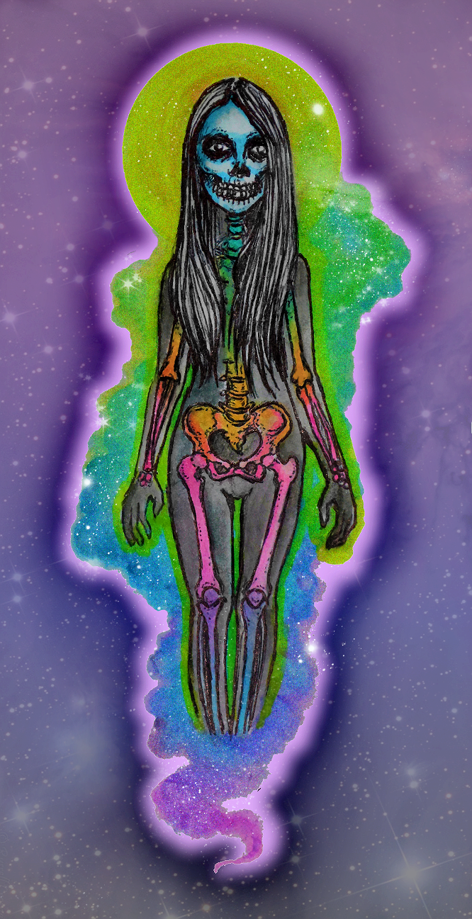 Trippy Rainbow Halloween Skeleton Mystical Sticker - Illustration Clipart (666x1297), Png Download