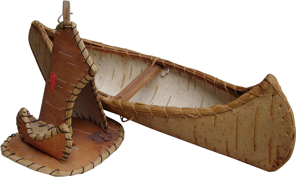 Vintage 1950s Birch Bark Canoe Teepee Native American - Native American Canoes Png Clipart (959x959), Png Download
