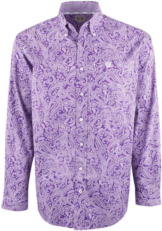 Cinch Purple Paisley Print Shirt - Long-sleeved T-shirt Clipart (544x800), Png Download