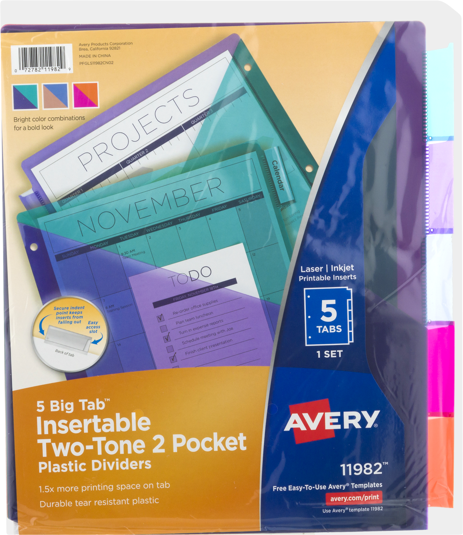 Avery Two Tone Big Tab Plastic Double Pocket Insertable - Binder Divider With Pockets Clipart (1800x1800), Png Download