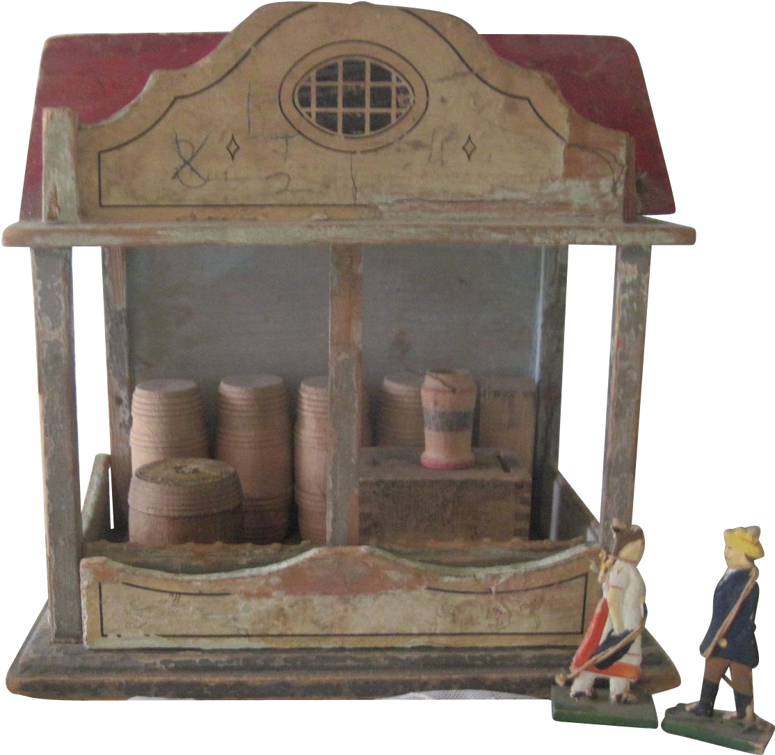 Antique Miniature Wooden Toy Barn Stable Dollhouse - Scale Model Clipart (1113x1113), Png Download