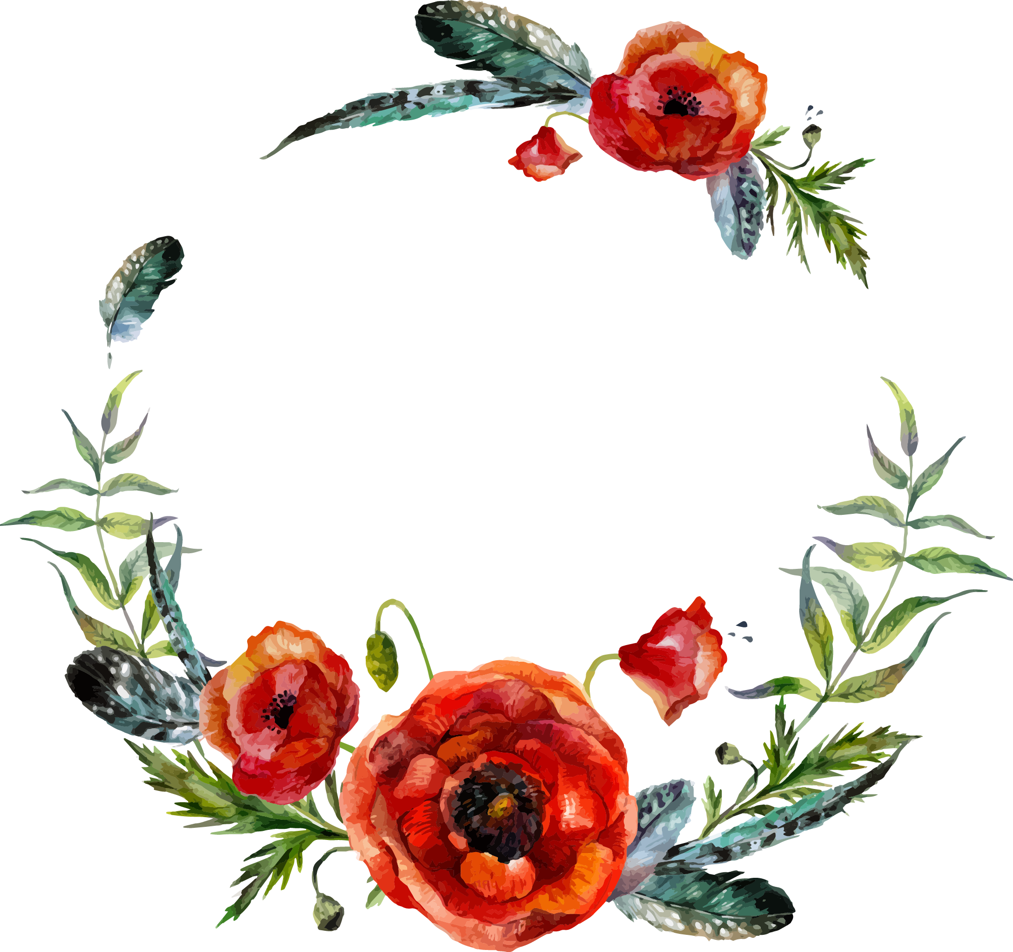 2008 X 1886 7 - Red Flower Wreath Watercolor Clipart (2008x1886), Png Download