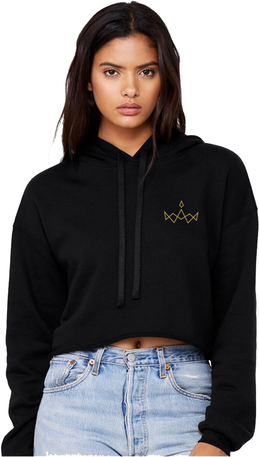 Black Cropped Fleece Hoodie - Crop Hoodies For Women Clipart (523x923), Png Download