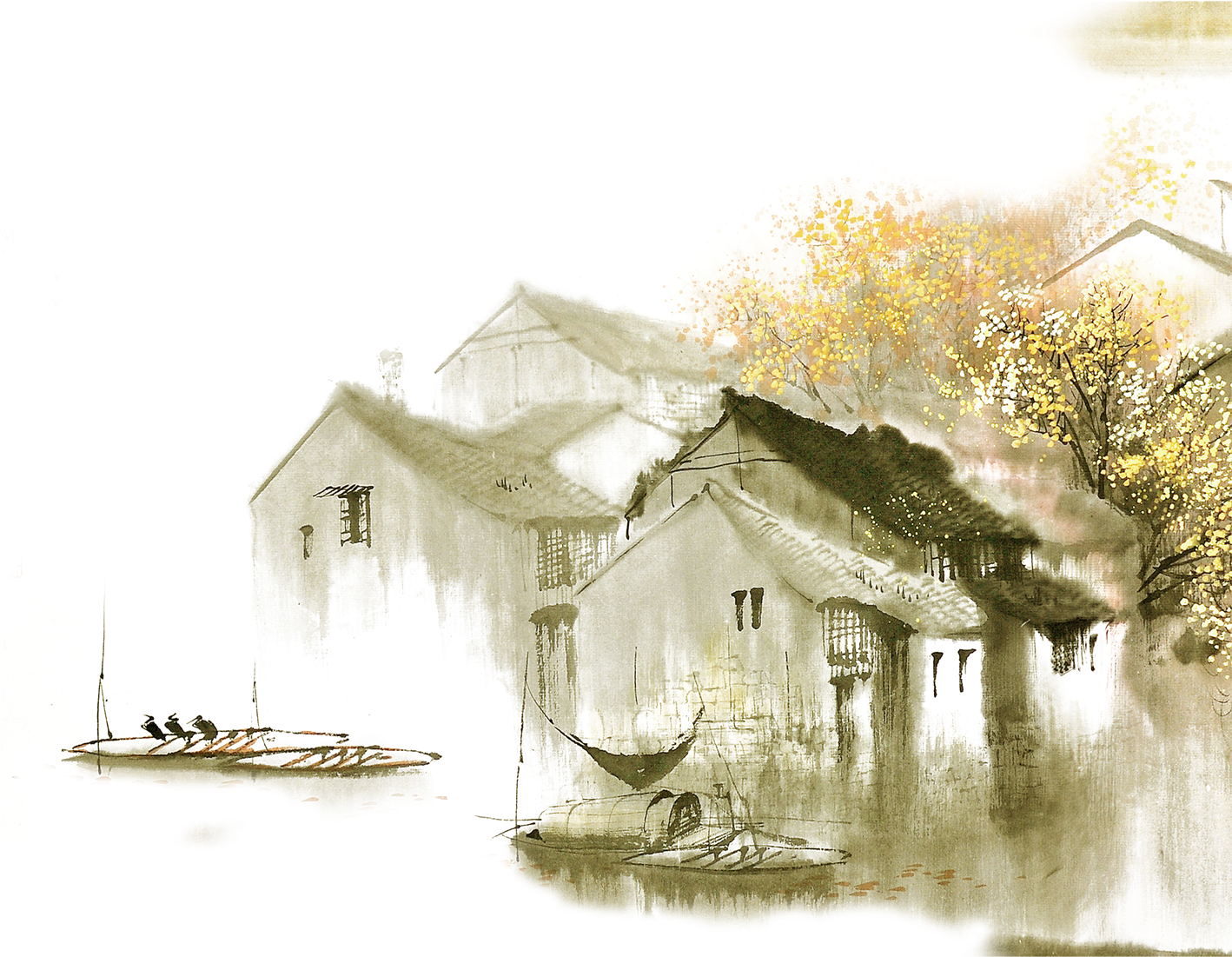 Dwelling In The Fuchun Mountains Jiangnan Ink Wash Clipart (1418x1101), Png Download