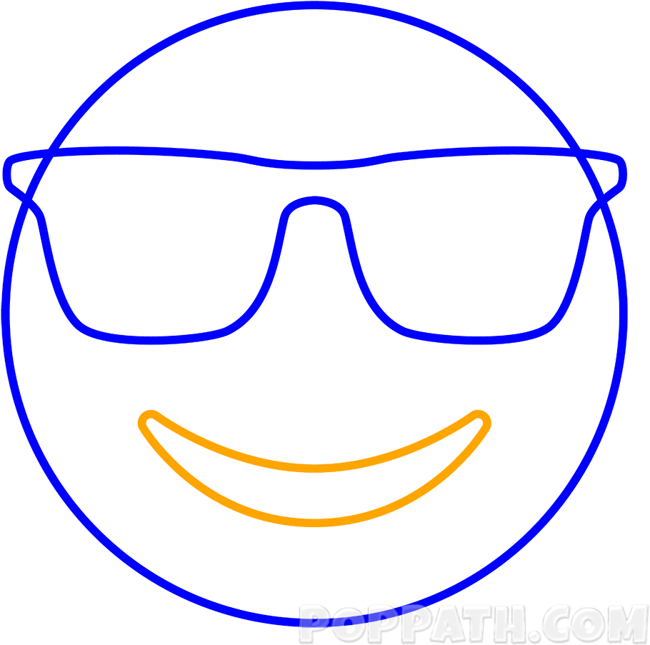 Draw A Crescent Inside The Big Circle For The Smiley - Emoji With Glasses Black And White Clipart (1000x1000), Png Download