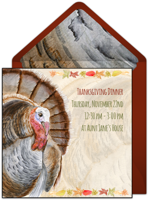 Watercolor Thanksgiving Turkey Online Invitation - Turkey Clipart (650x650), Png Download