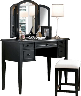 Black Dressing Table With Mirror And Front Stora - Black Vanities For Bedrooms Clipart (800x400), Png Download