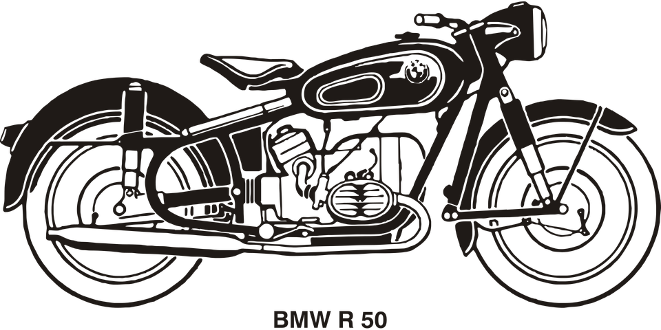 Picture Free Download Collection Of Old Motorbike Drawing - Vintage Motorcycle Black And White Clipart (960x480), Png Download