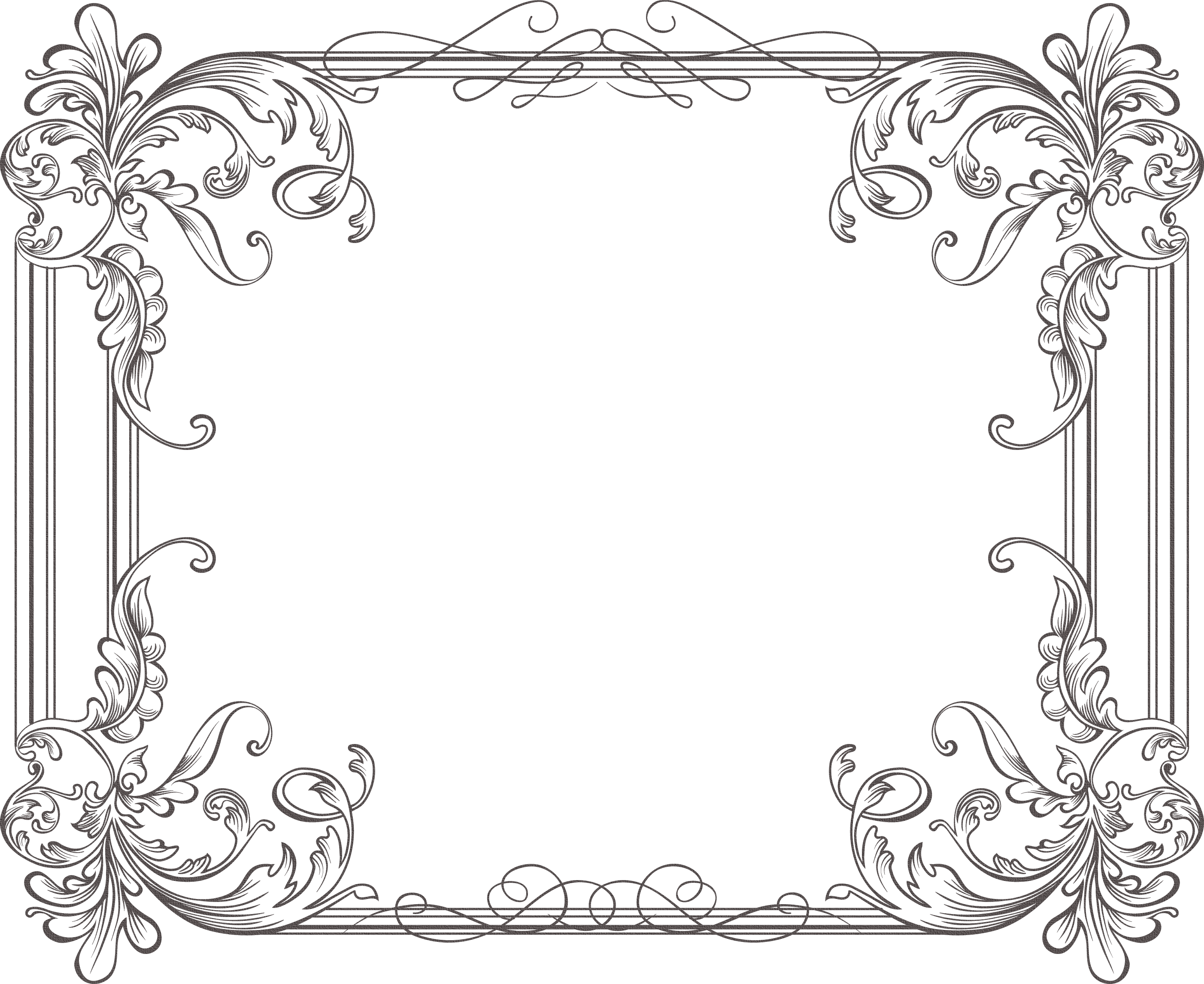 Scrollwork Money Corner Clipart - Black And White Vintage Border Design - Png Download (2805x2292), Png Download
