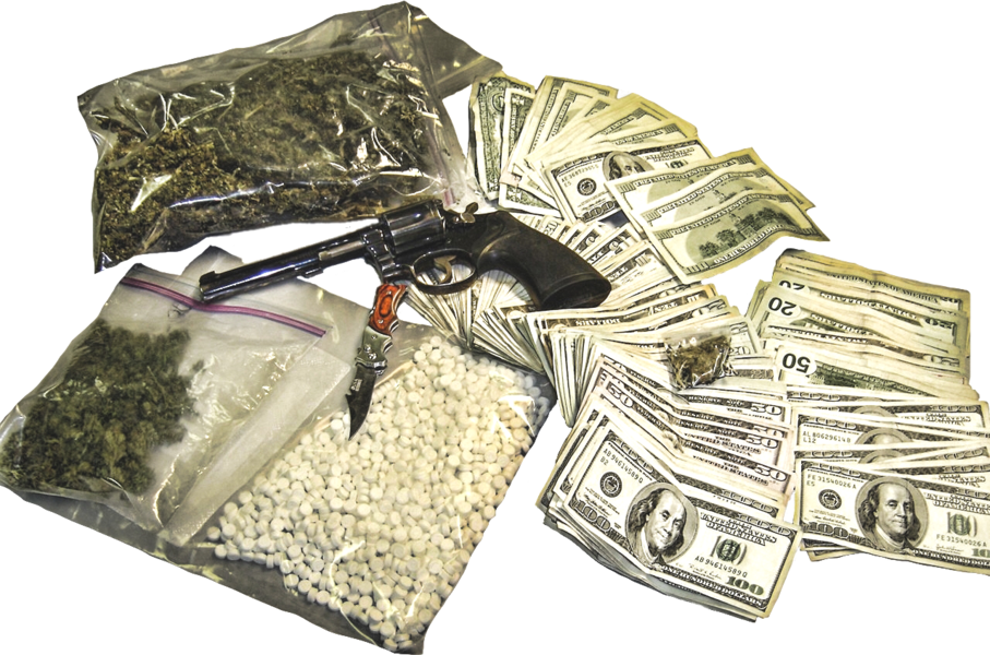 Gun Knife Drugs Money Clipart (907x600), Png Download