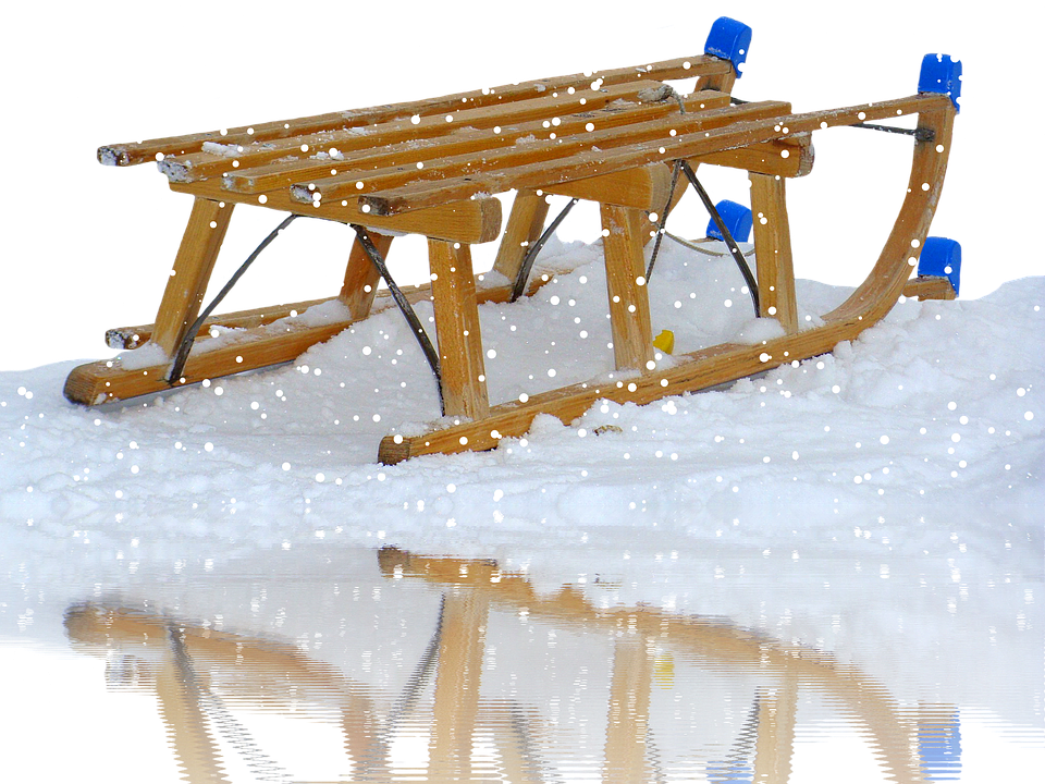 Slide, Winter, Snow, Wooden Sled, Tobogganing - Schlitten Im Schnee Bilder Clipart (960x720), Png Download
