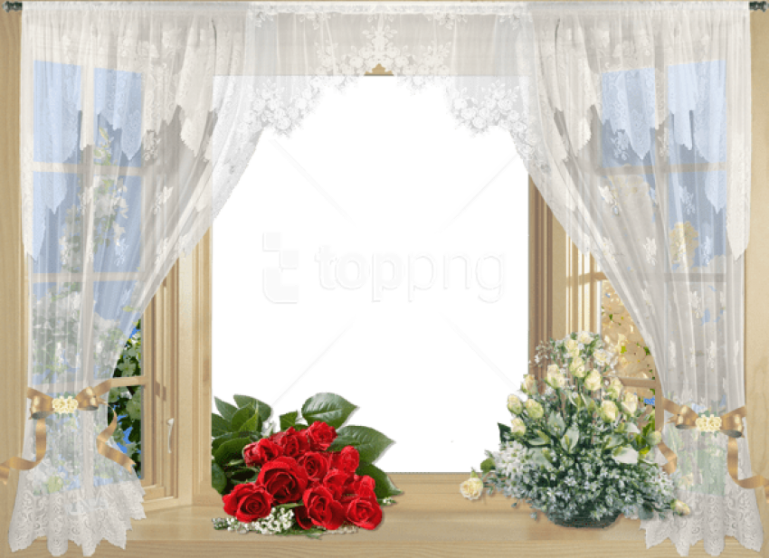 Free Png Best Stock Photos Beautiful Window Frame With - Window And Curtain Png Clipart (850x617), Png Download