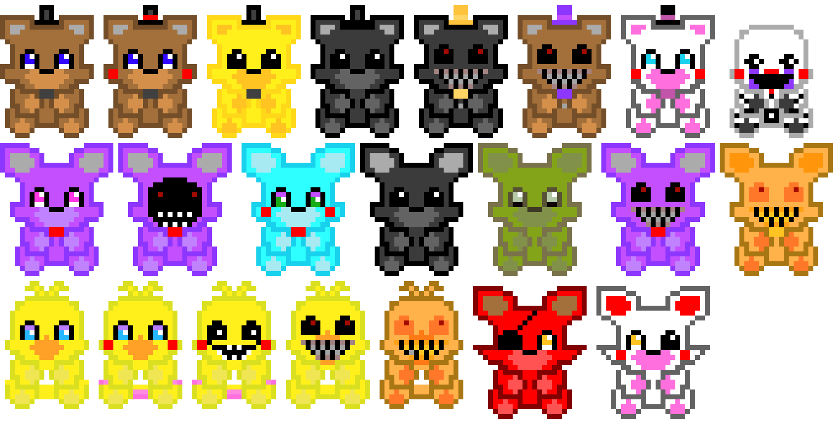 Fnaf Plushies - Pixel Art Fnaf Plushies Clipart (1700x860), Png Download