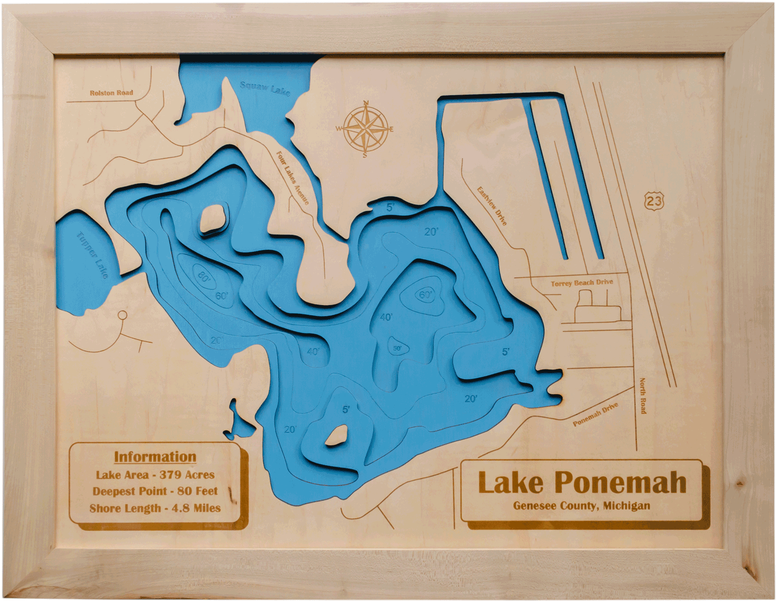 Lake Ponemah Fenton Mi Map Clipart (1600x1600), Png Download