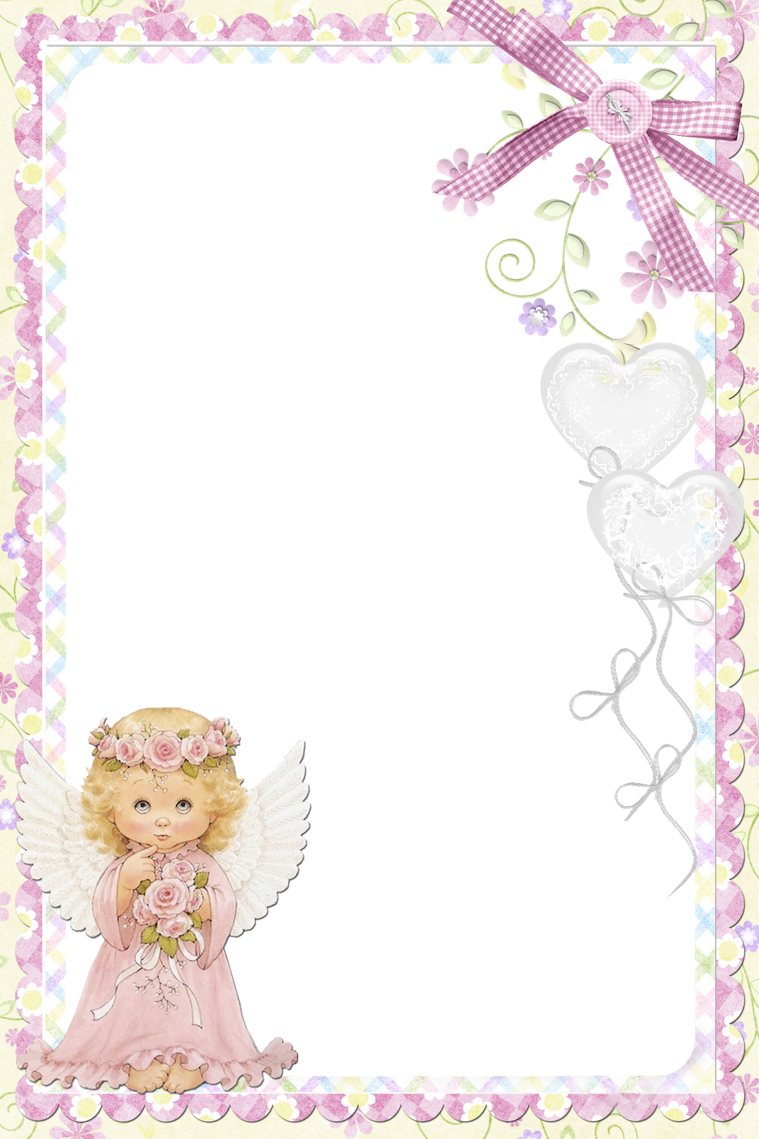 Cute Soft Pink Png Frame With Angel - Pink Angel Frame Png Clipart (1067x1600), Png Download