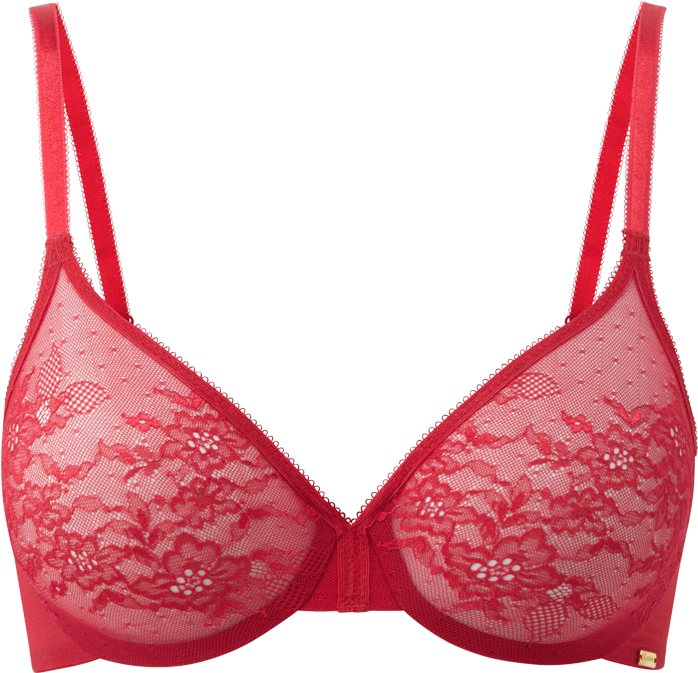 Glossies Lace Sheer Bra Red Product Front Clipart (698x673), Png Download