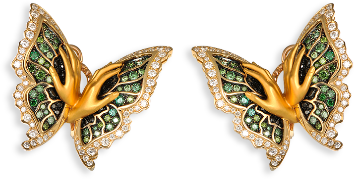 Yellow Gold 18kt And Pavé Diamond - Earrings Clipart (758x566), Png Download