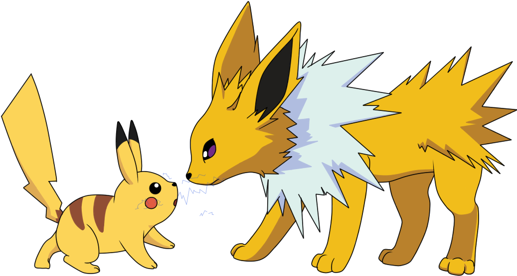 Pikachu And Jolteon Pokémon Love - Pokemon Jolteon Vs Pikachu Clipart (1050x745), Png Download