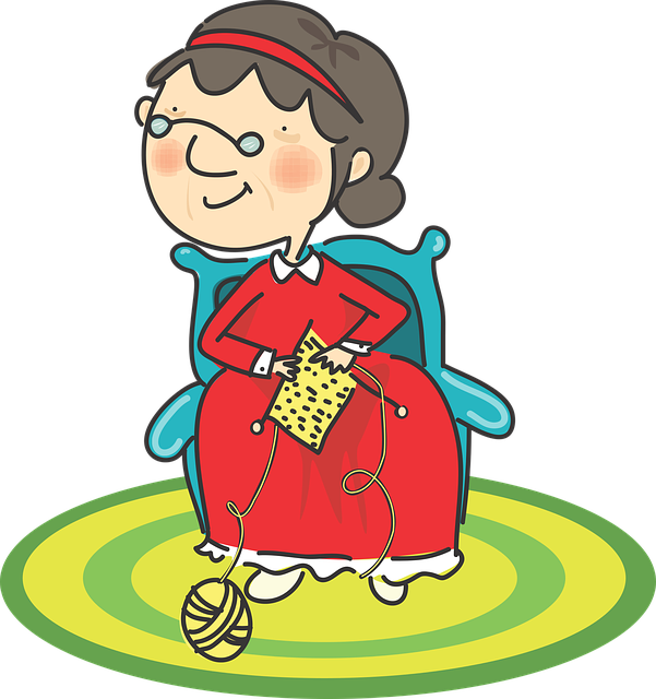 Grandma Knitting Cartoon Clipart (601x640), Png Download