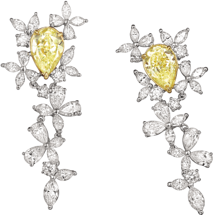Fancy Yellow Pear Shaped Diamond Earrings - Crystal Clipart (640x640), Png Download