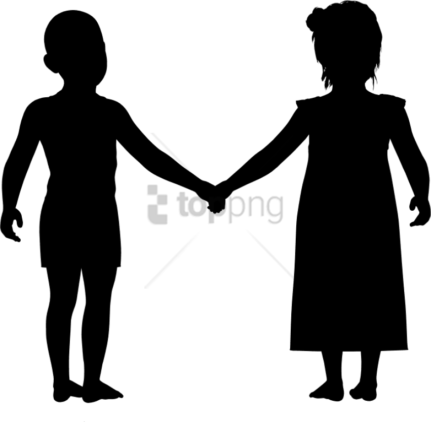 Free Png Download Boy And Girl Holding Hands Silhouette - Little Boy And Girl Silhouette Clipart (851x833), Png Download