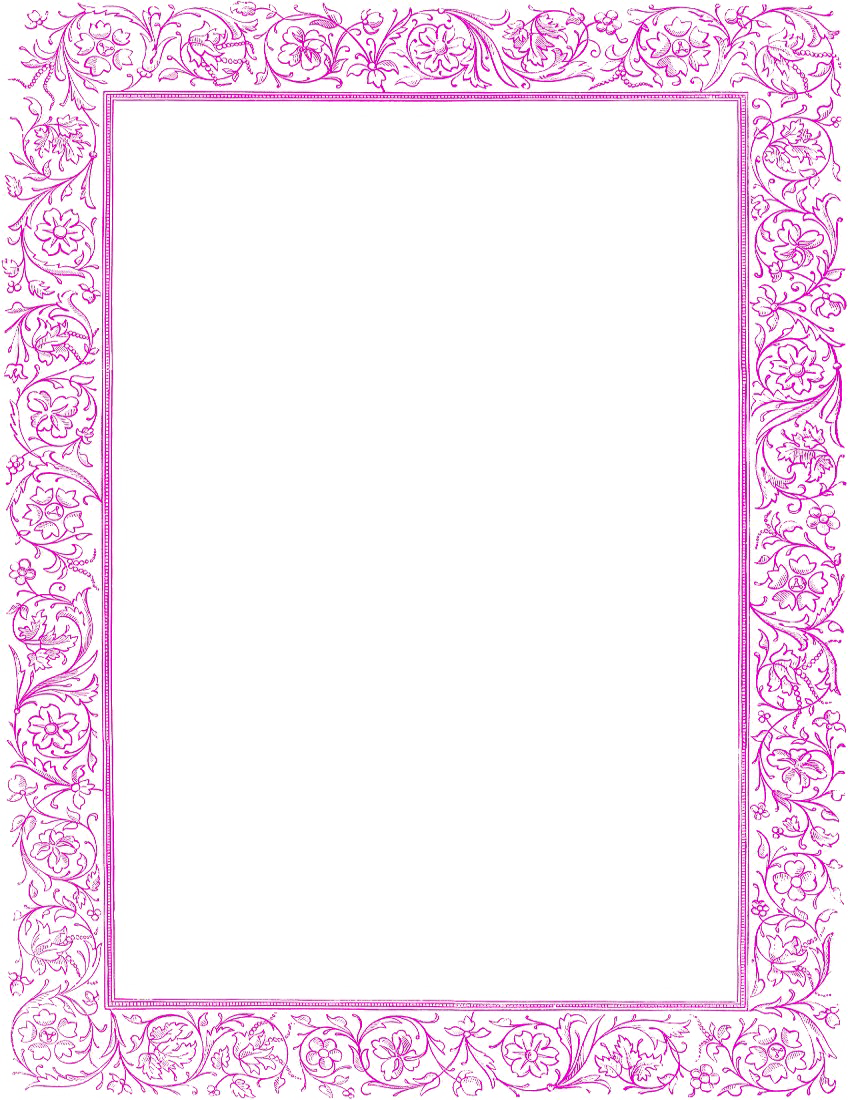 Girly Border Png Free Download - Victorian Floral Border Clipart (850x1100), Png Download