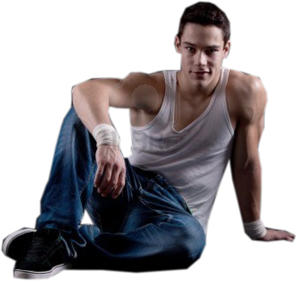 Guy In Tank Top Sitting - Sitting Clipart (600x566), Png Download