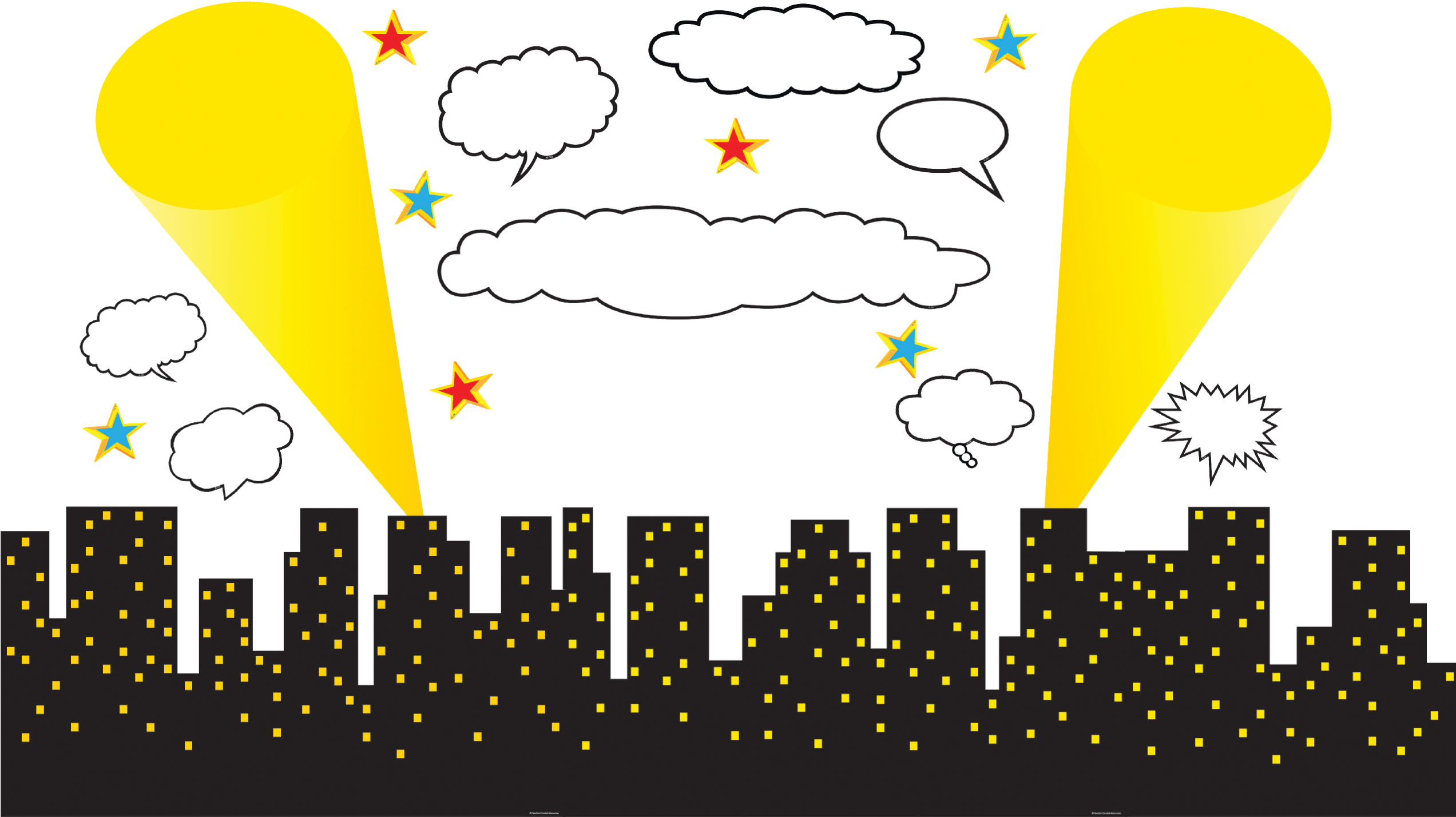 Superhero Cityscape Bulletin Board Display - Superhero Cityscape Clipart (2545x1428), Png Download