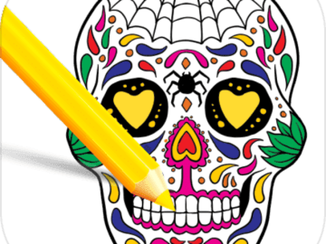 Sugar Skull Clipart Scary - 할로윈 해골 가면 색칠 - Png Download (640x480), Png Download