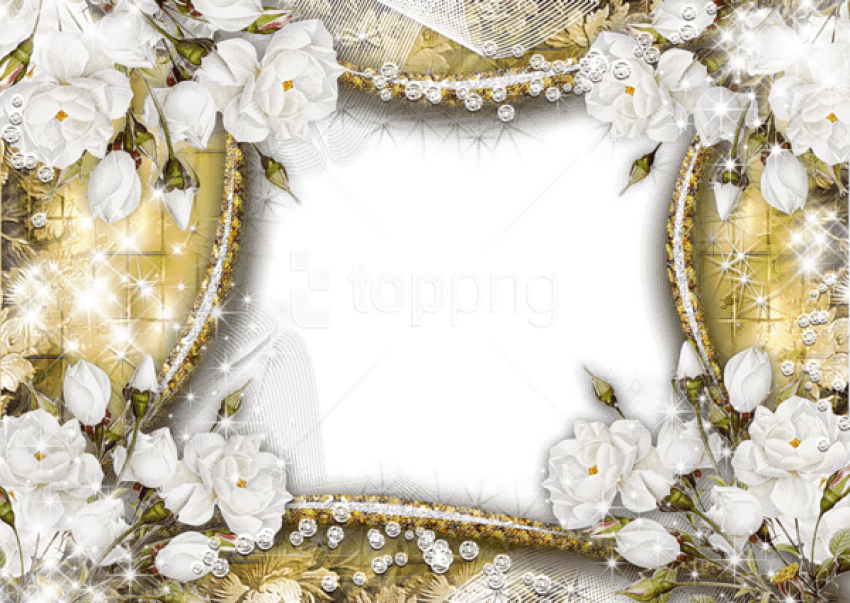 Free Png Goldframe With White Roses Png Images Transparent - Flower Frame Image Free Transparent Clipart (850x603), Png Download